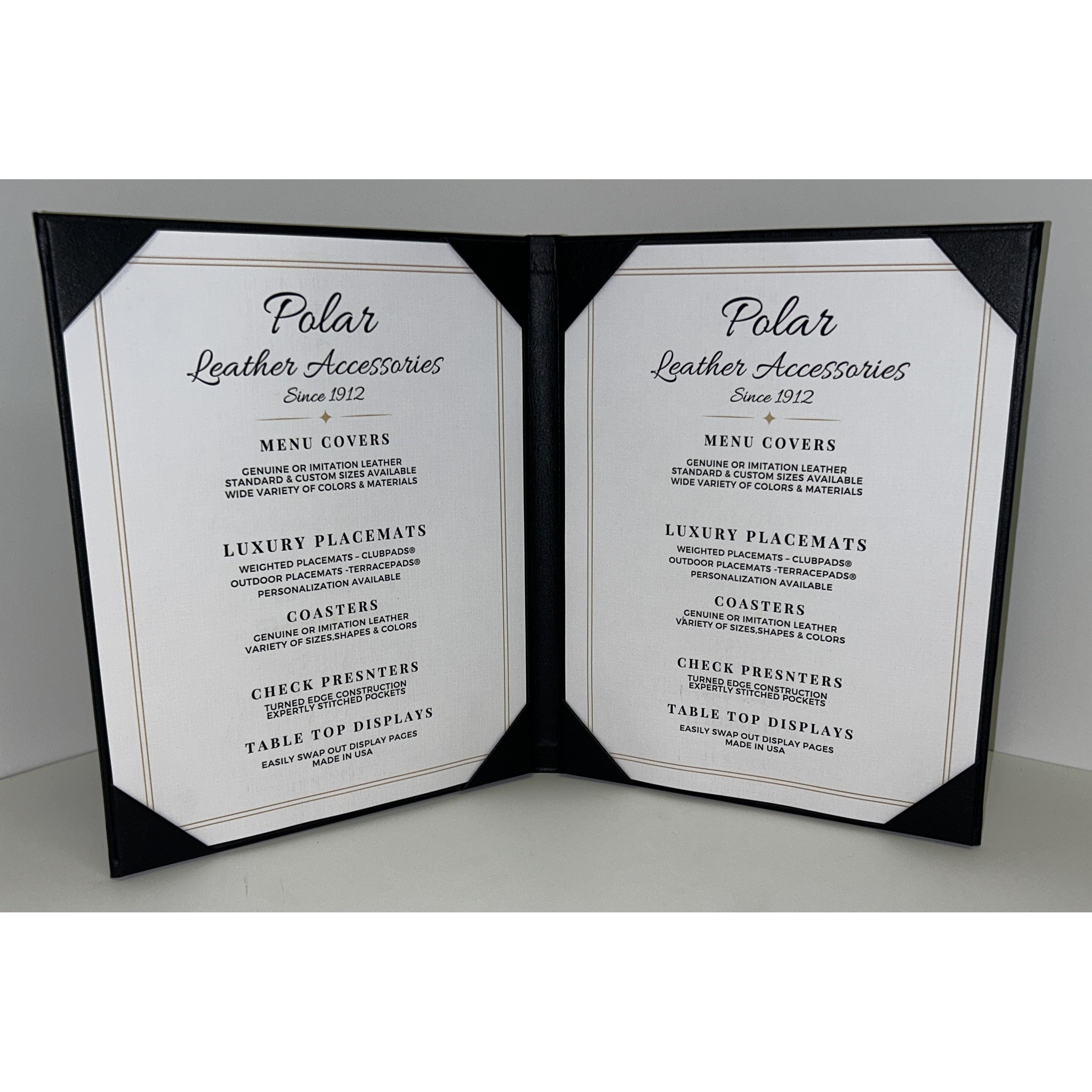 Polar Leather | Two Sided 2-View Menu Cover & Holder | 10 Pack