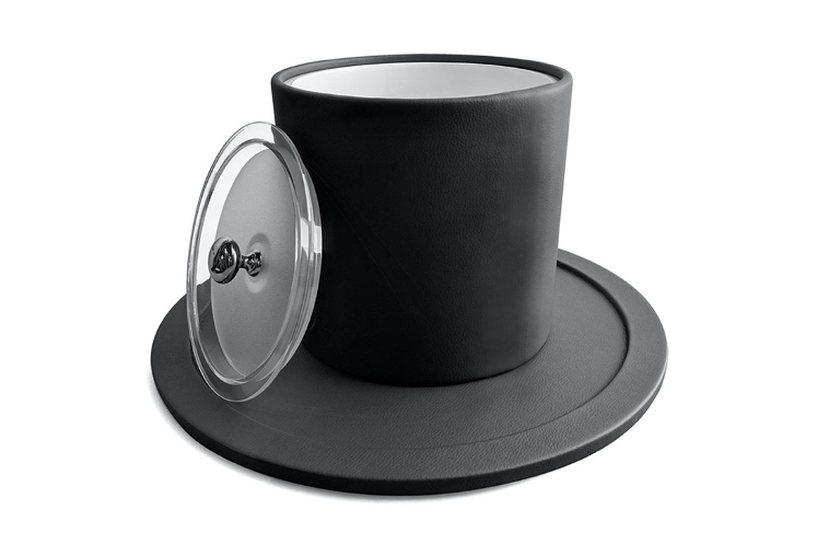 Black Leather Ice Bucket with tray and lid