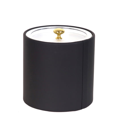 Black Leather Ice Bucket with lid on