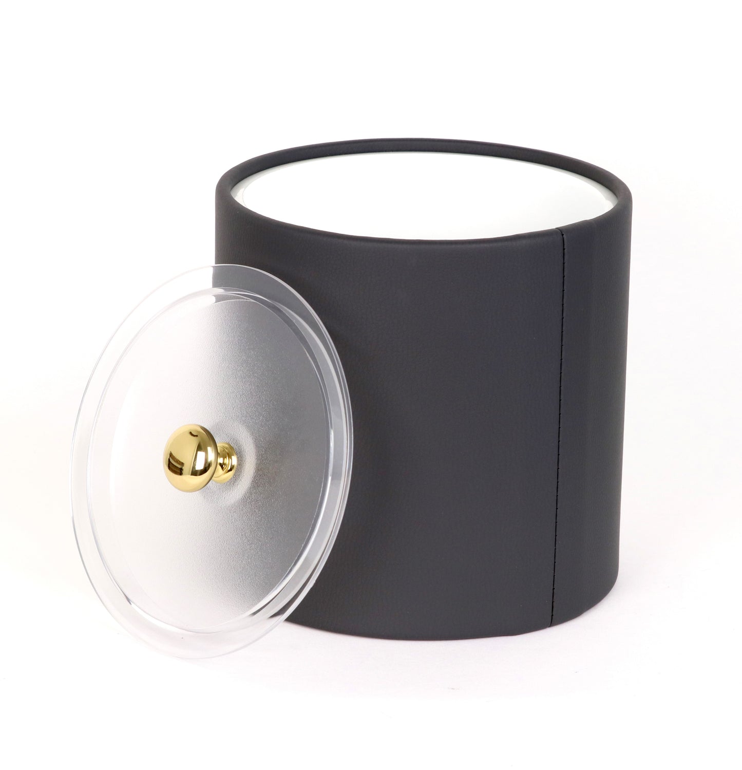 Black Leather Ice Bucket with gold lid